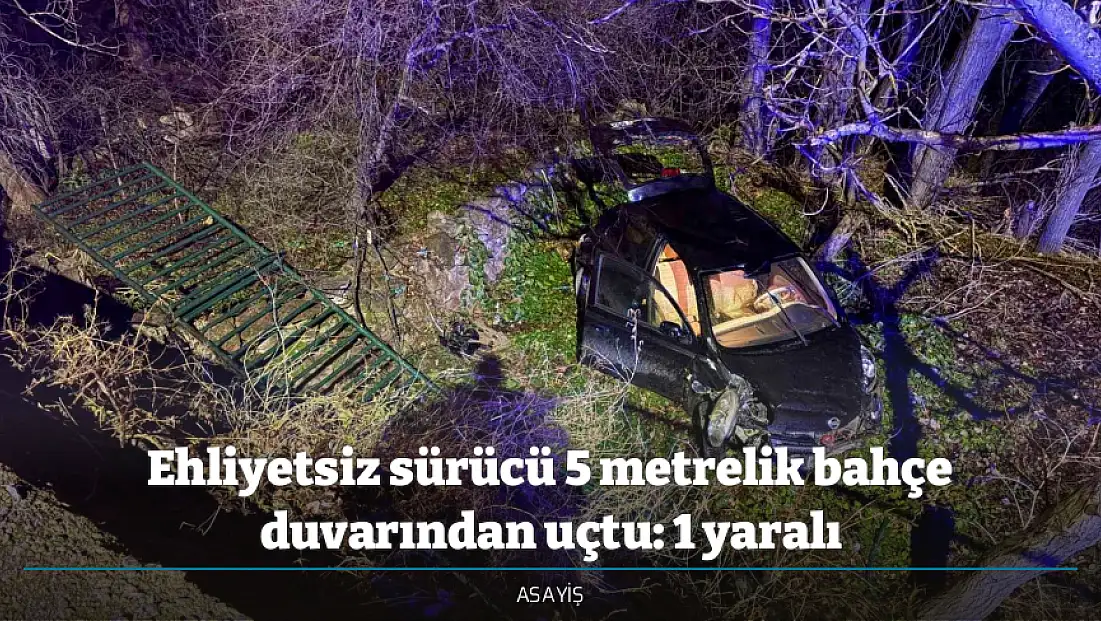 Ehliyetsiz sürücü 5 metrelik bahçe duvarından uçtu: 1 yaralı