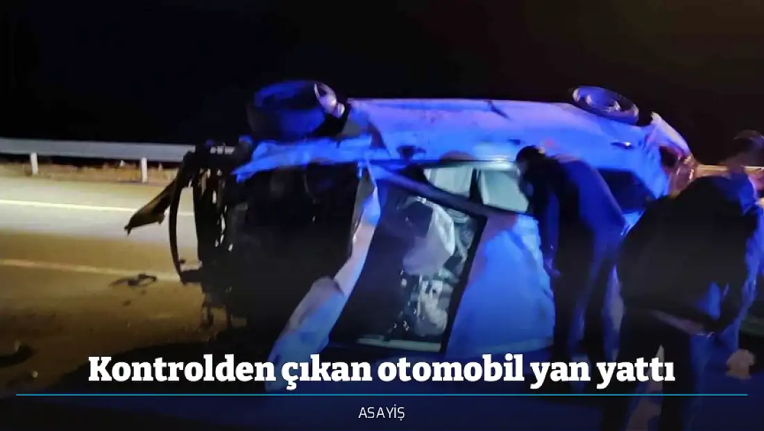 Kontrolden çıkan otomobil yan yattı