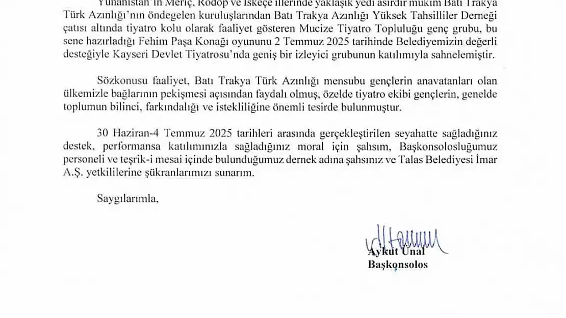 Batı Trakya'dan Başkan Yalçın'a çifte teşekkür