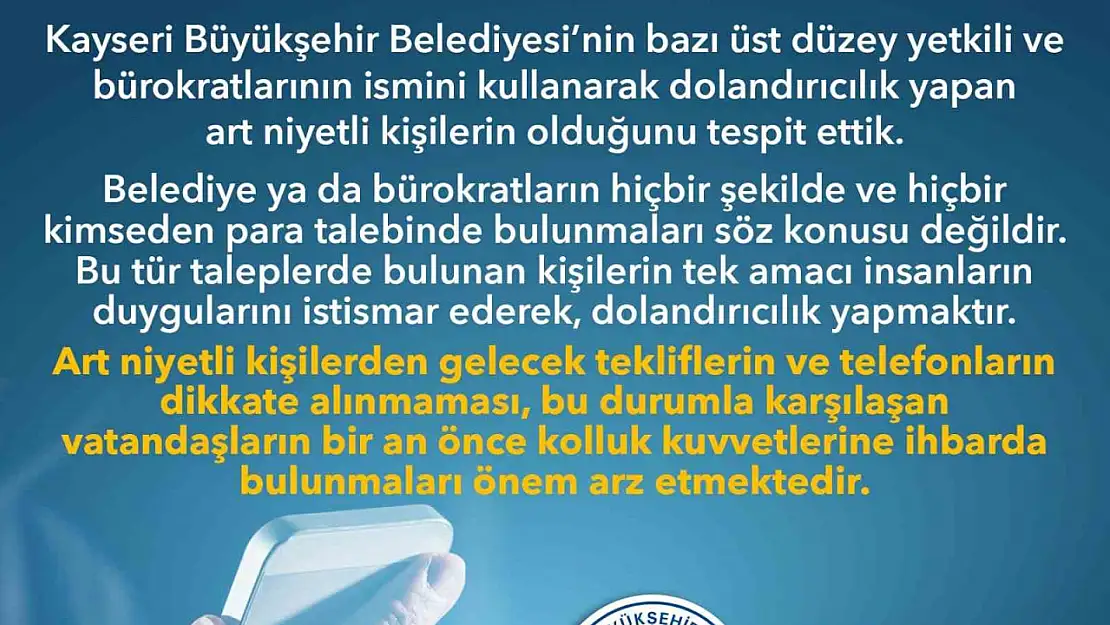 Büyükşehir'den 'dolandırıcılık' uyarısı