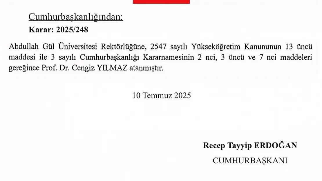 Cengiz Yılmaz, AGÜ Rektörlüğü'ne yeniden atandı