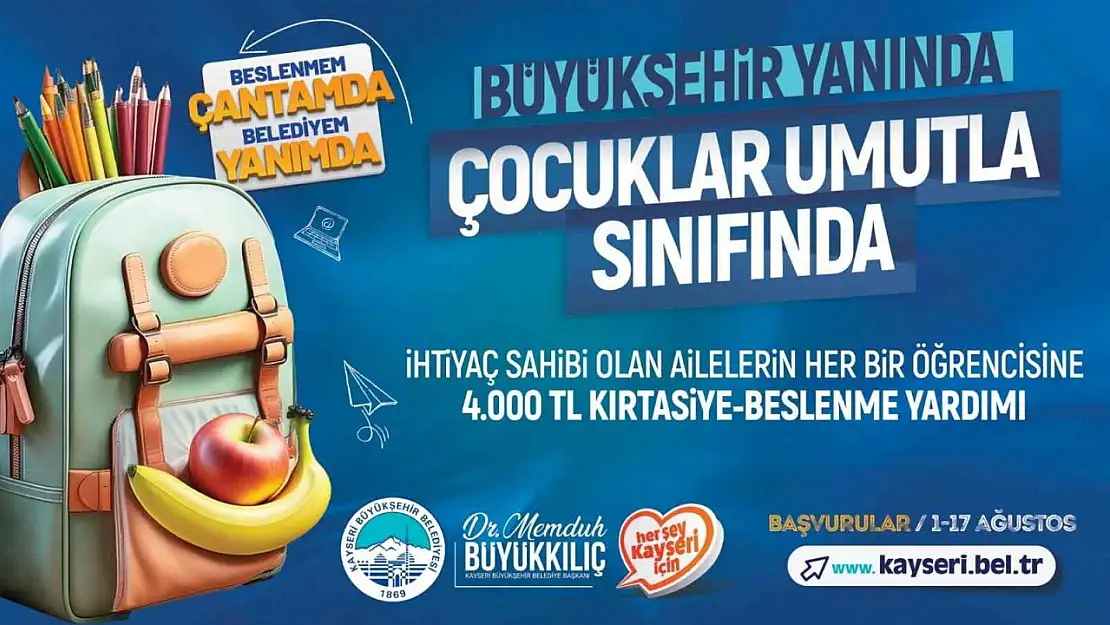 Kayseri'de ihtiyaç sahibi ailelerin öğrencilerine 4 bin TL yardım yapılacak