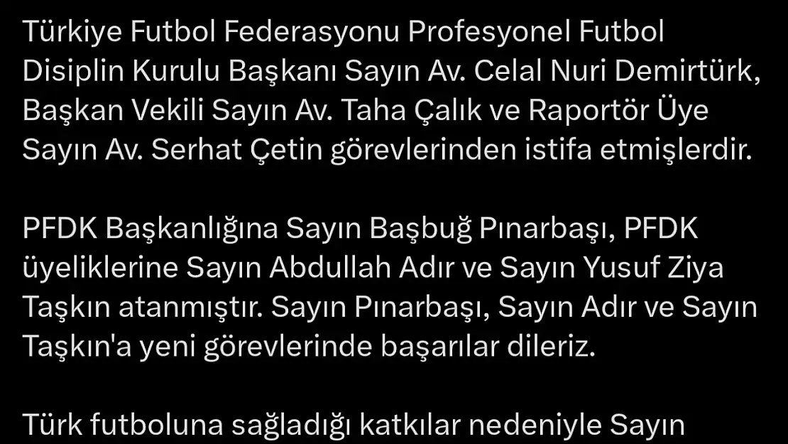 PFDK Başkanlığı'na Başbuğ Pınarbaşı atandı