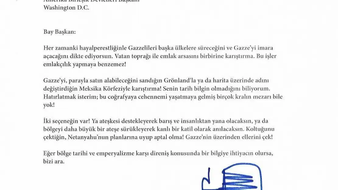 Saadet Partisi Genel Başkanı Arıkan'dan ABD Başkanı Trump'a Gazze Mektubu: 'Aptal Olma'