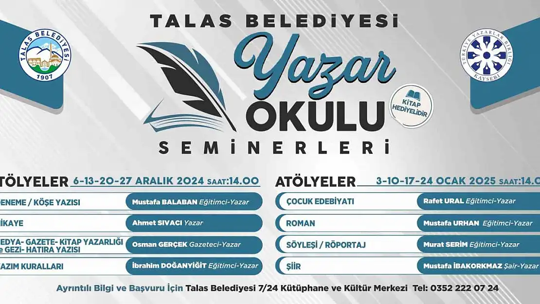 Talas'ta yazar okulu seminerleri başlıyor