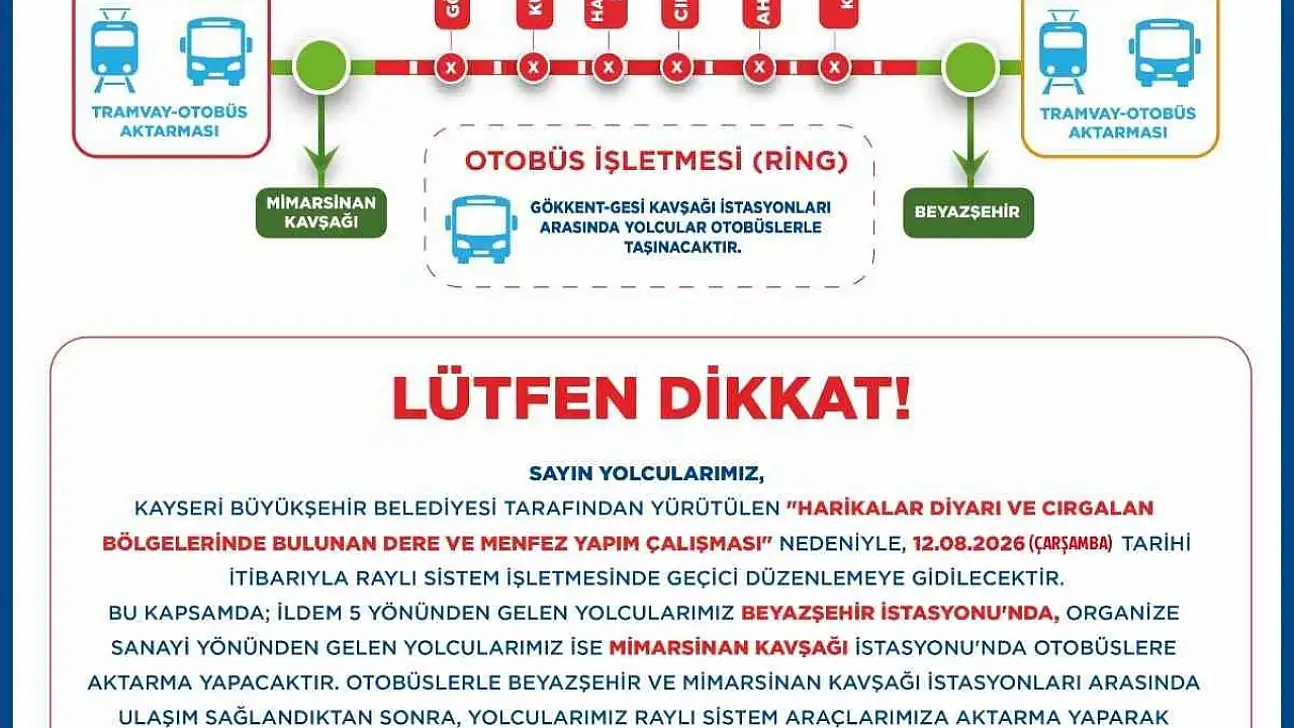 Ramazan ve Kemerçay Deresi ıslah projesi için raylı sistemde geçici aktarmalı ulaşım