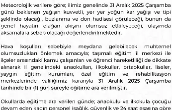 Kayseri'de eğitime 1 gün ara verildi
