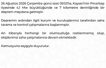 Kayseri Valiliği: 'Depremde olumsuzluğa rastlanmadı'