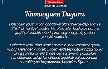 YRP Kayseri İl Başkanlığı'ndan kamuoyu açıklaması