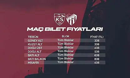 Kayserispor - Bursaspor maç biletleri satışta