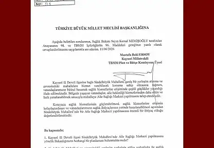 MHP'li Ersoy, Sindelhöyük Mahallesi'nin aile sağlığı merkezi talebini TBMM'ye taşıdı