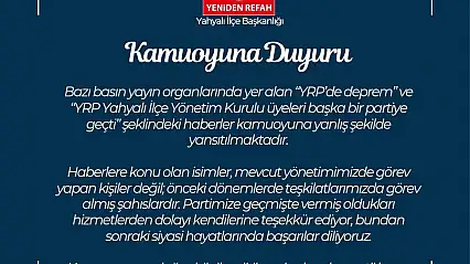 YRP Kayseri İl Başkanlığı'ndan kamuoyu açıklaması