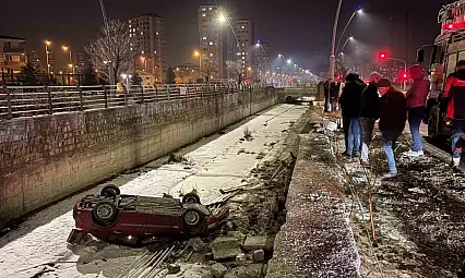Otomobil kanala uçtu: 1 yaralı