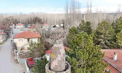 Şıhbarak mahallesinde baharın müjdecisi leylekler yuvalarına döndü