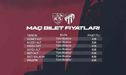 Kayserispor - Bursaspor maç biletleri satışta