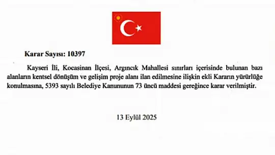 Başkan Çolakbayrakdar 'Argıncık şehrin geleceğini şekillendirecek, Kayseri tarihinin en büyük dönüşüm kararıdır'