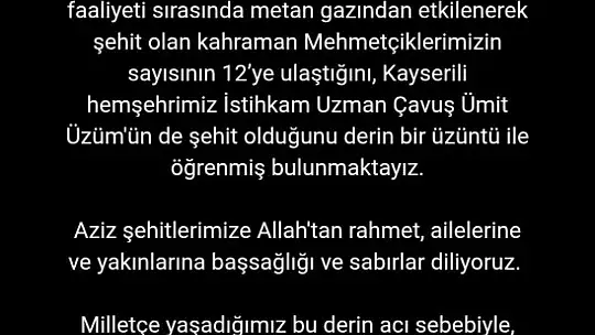 Başkan Çolakbayrakdar: 'Milletimizin başı sağ olsun'
