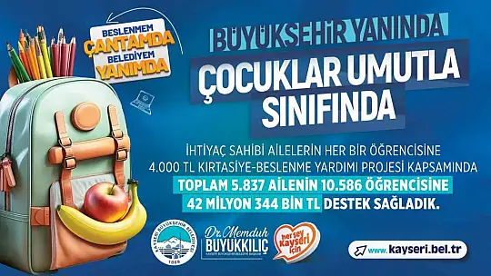 Büyükkılıç'tan, 10 bin öğrenciye 42 milyon TL'lik kırtasiye ve beslenme desteği
