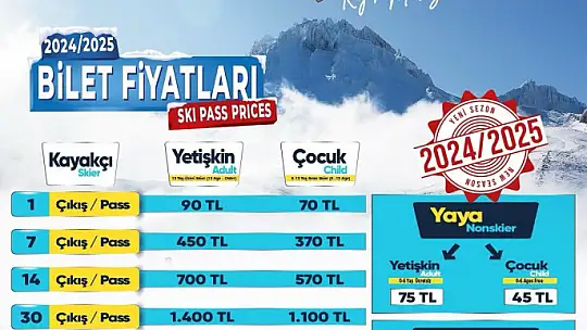 Erciyes AŞ, 2024-2025 sezonu fiyatlarını belirledi