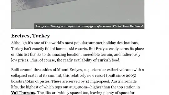 Erciyes dünyanın en iyi 25 kayak merkezi arasında