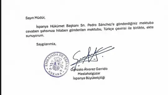 İspanya Başbakanı Sánchez'ten Kayseri'deki liseye mektup