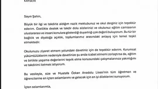 İspanya Başbakanı Sánchez'ten Kayseri'deki liseye mektup
