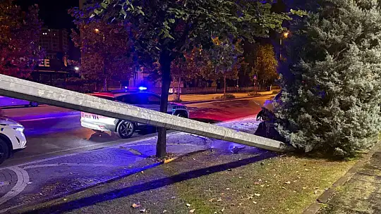 Karşı yola geçen otomobil elektrik direğine çarparak durabildi
