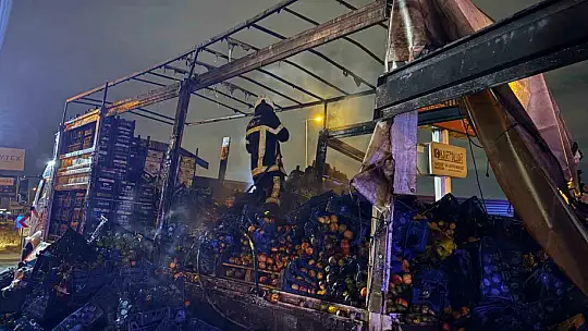Kayseri'de sebze ve meyve yüklü kamyon alevlere teslim oldu