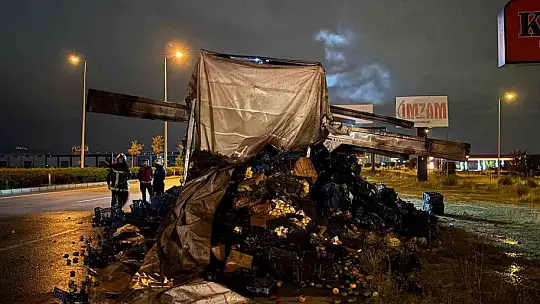 Kayseri'de sebze ve meyve yüklü kamyon alevlere teslim oldu