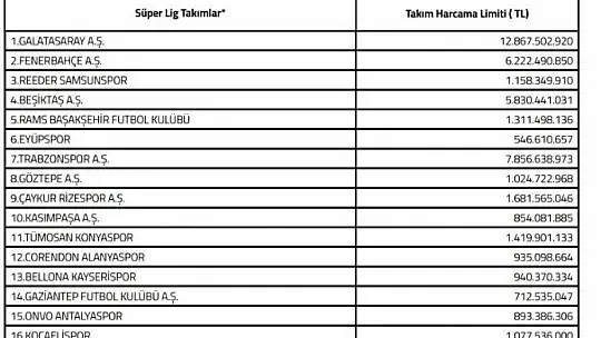 Kayserispor'a 940 milyon TL limit
