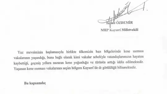 MHP'li Özdemir'den kene ısırığına soru önergesi