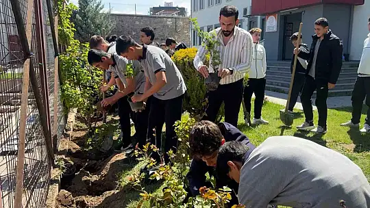Okul bahçesi lavanta ve güllerle donatıldı