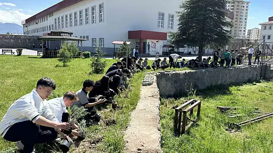 Okul bahçesi lavanta ve güllerle donatıldı