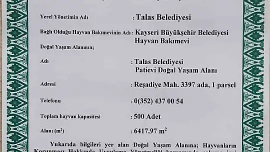 Talas Patievi Doğal Yaşam Alanı 500 can için seçkin bir yuva
