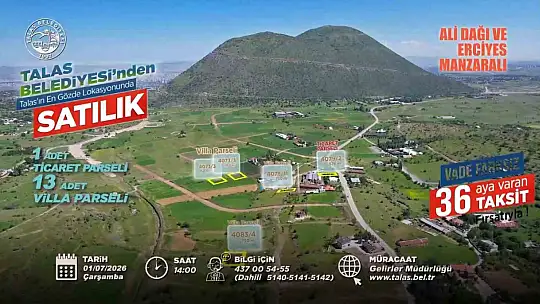 Talas'ta konut, ticaret ve villa arsa fırsatı bir arada
