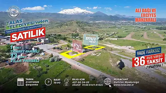 Talas'ta konut, ticaret ve villa arsa fırsatı bir arada