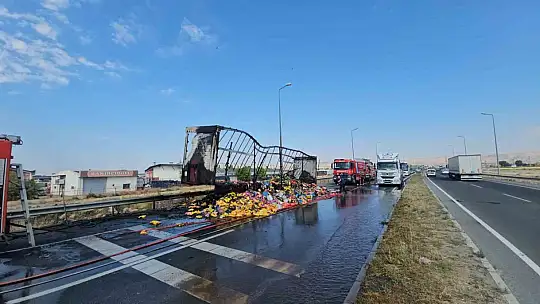 Tırın dorsesinde çıkan yangını itfaiye söndürdü