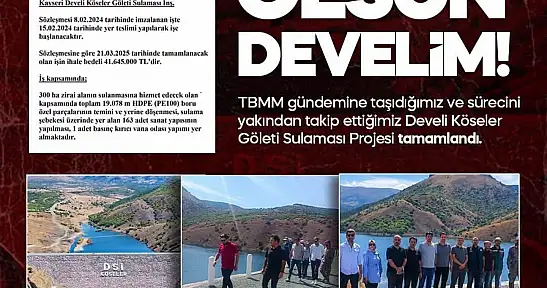Baki Ersoy'dan Develi'ye sulama projesi müjdesi