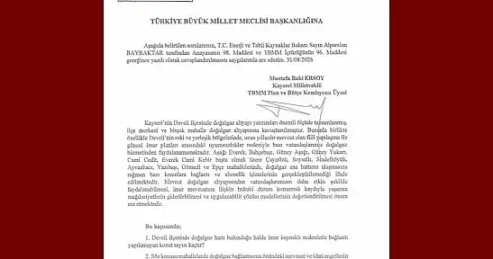 Baki Ersoy, Develi'deki doğalgaz sorununu meclis gündemine taşıdı