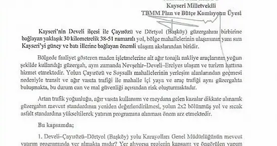 MHP'li Ersoy Develi - Çayırözü- Dörtyol ulaşım güvenliğini meclise taşıdı