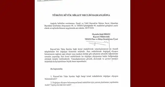 MHP'li Ersoy, Talas kırsal mahallelerinin doğalgaz taleplerini TBMM gündemine taşıdı