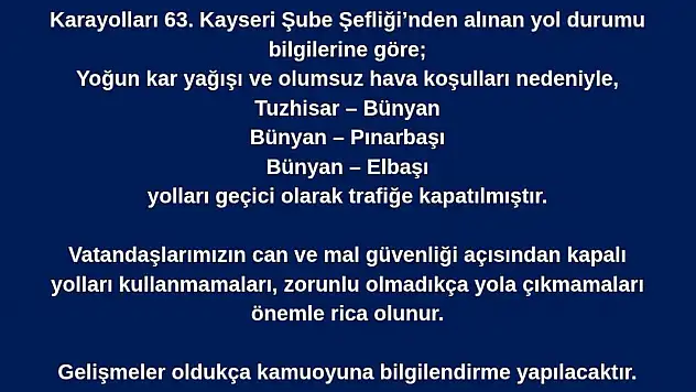 Bünyan'da ulaşıma kar engeli