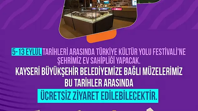 Büyükşehir'in Müzeleri, Türkiye Kültür Yolu Festivali boyunca ücretsiz