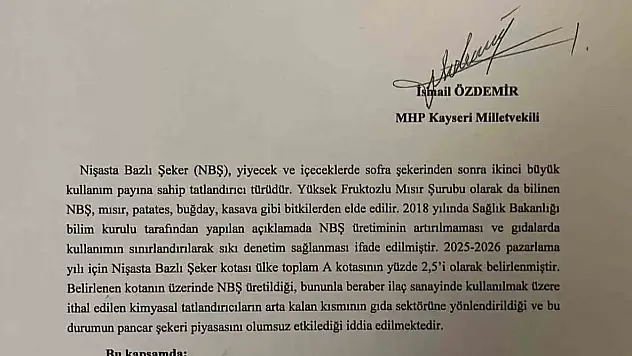 İsmail Özdemir'den şeker fabrikalarının sorunları hakkında soru önergesi