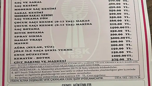Kayseri'de berber ücretlerine zam