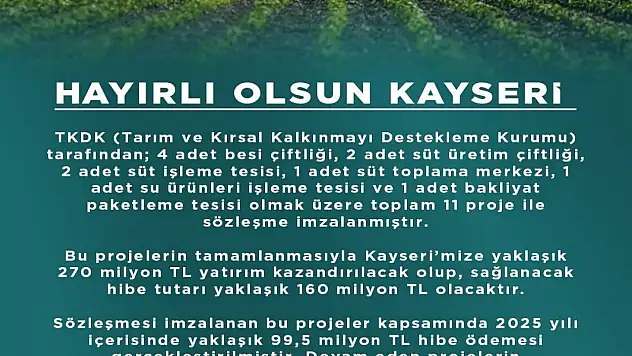 Kayseri'ye 270 milyon TL'lik 11 proje müjdesi