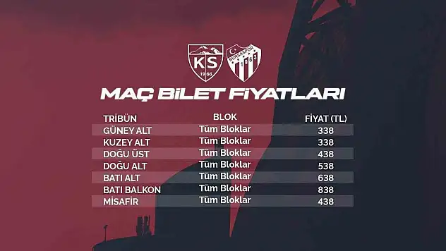 Kayserispor - Bursaspor maç biletleri satışta