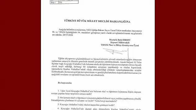 MHP'li Ersoy'dan Koçcağız mahallesindeki okul için soru önergesi
