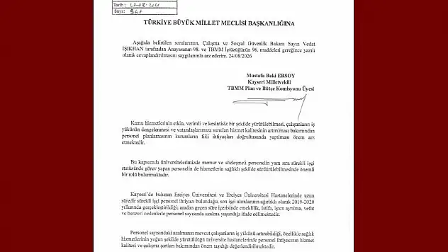 MHP'li Ersoy, ERÜ ve hastanelerindeki personel ihtiyacını meclis gündemine taşıdı