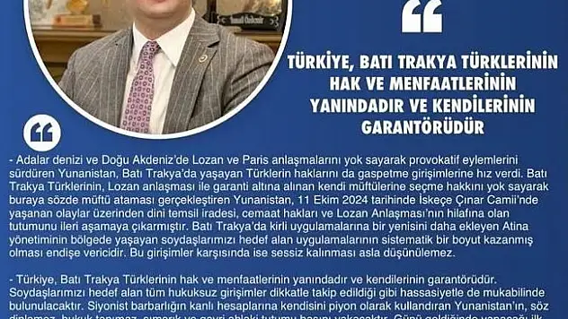 MHP'li Özdemir: 'Türkiye, Batı Trakya Türklerinin hak ve menfaatlerinin yanındadır ve garantörüdür'